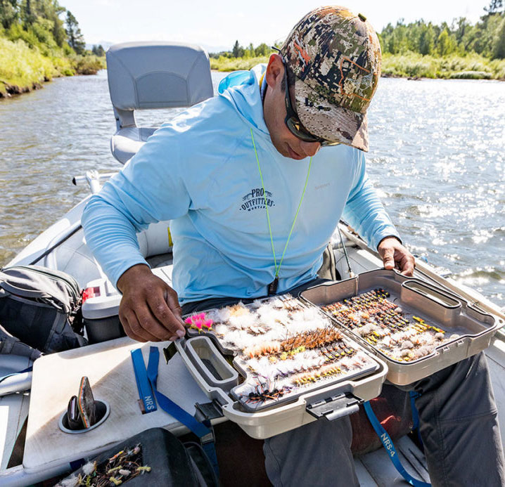 A guide's fly box, an editorial close-up