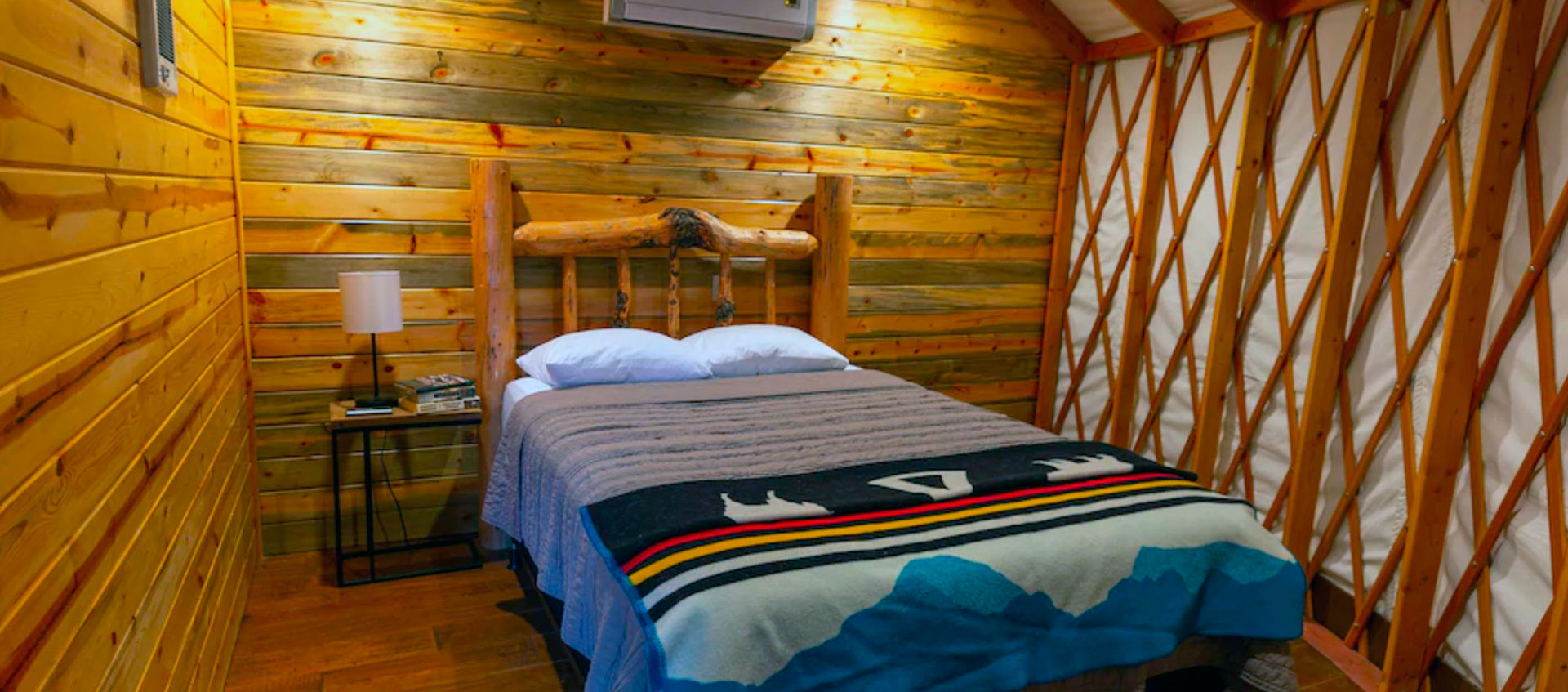 A guest bedroom at The Yurt at Craig